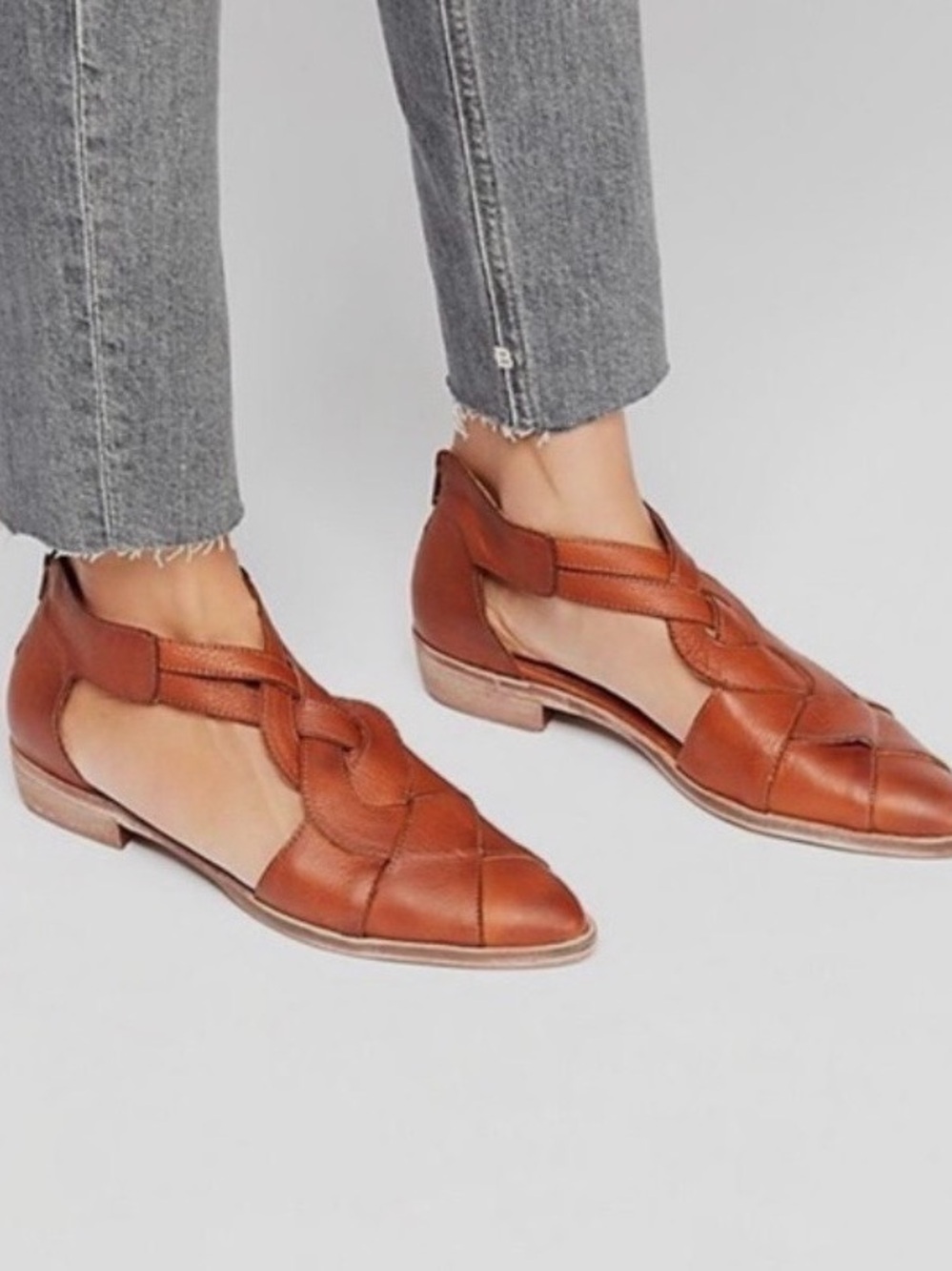 Free People Braided Pointed Flats in whiskey color